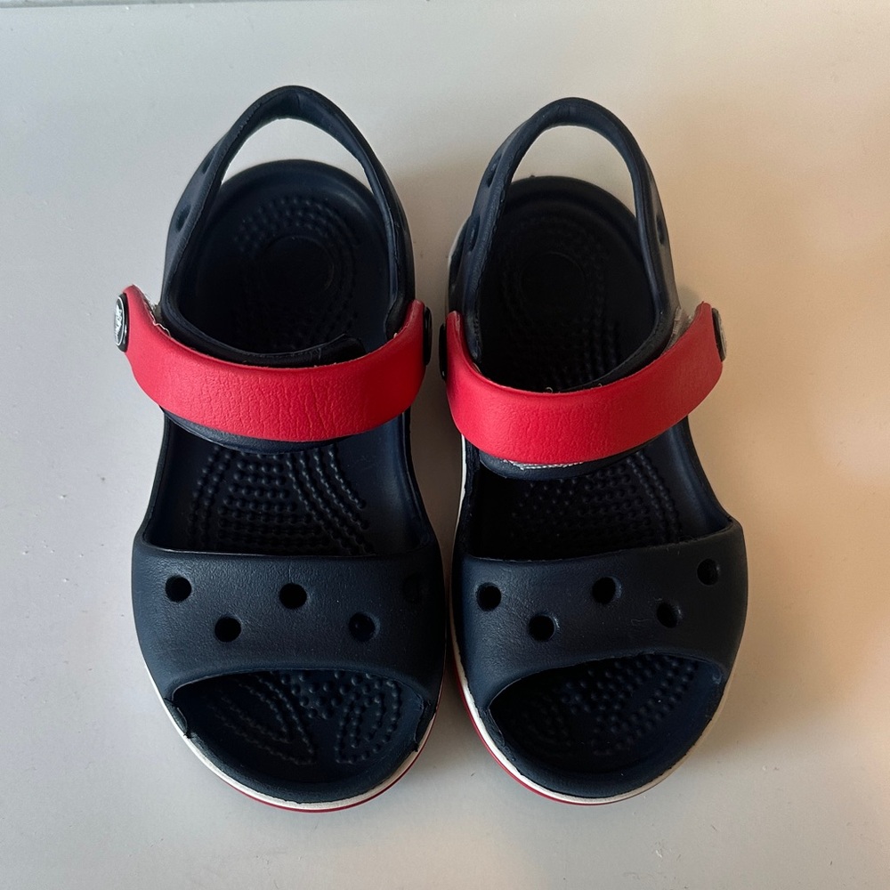 Kids Navy and Red Comfort Croc velcro Sandals